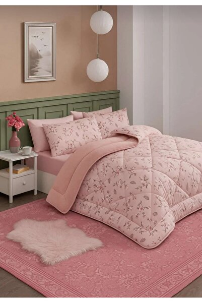 MARLA HOME Pudra Bahar Desenli Çift Kişilik 6 Parça Welsoft Yorgan Uyku Seti ...