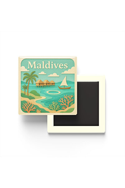 iBerk Mıknatıslı Buzdolap Magneti - Maldivler - Maldives - Paper Cut Art - 9x...