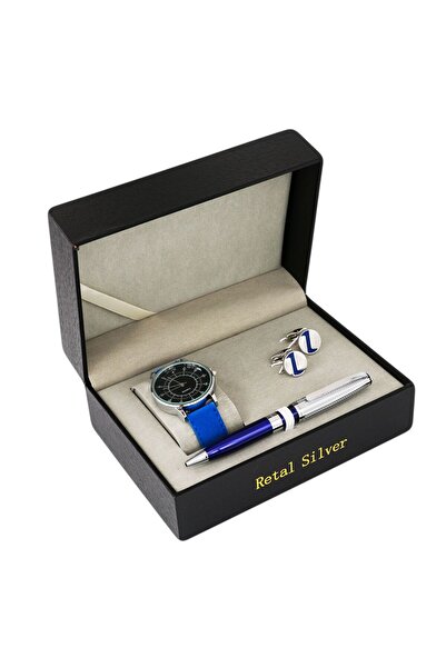 Corato Rital Silver Men's Set, Blue Enamel, Black