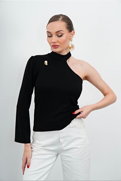 DOEDA MODA Νέο προϊόν Γυναικεία μπλούζα με έναν ώμο, ασύμμετρη κοπή, υφασμάτι...