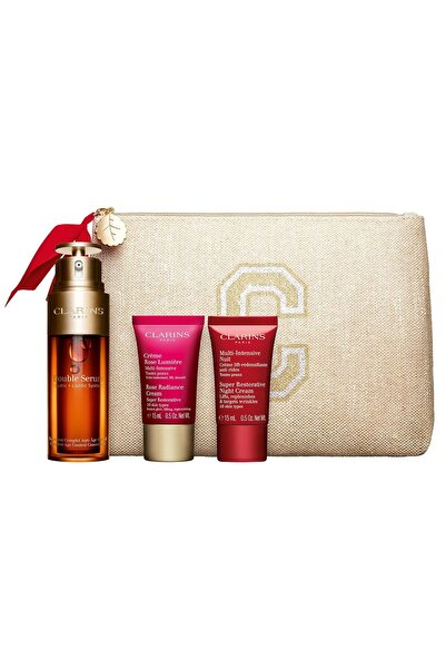 Clarins مجموعة سيروم مزدوج 50 مل + مجموعة روز لوميير المكونة من 3 منتجات