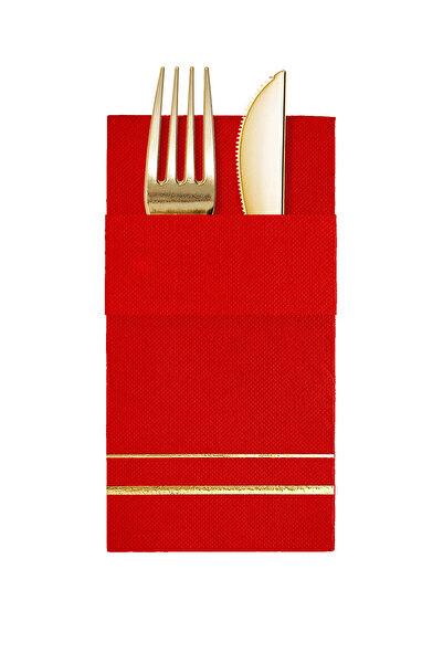 Story مناديل ورقية حمراء اللون مقاس 40×40 سم مع نمط خطوط ذهبية و16 جيبًا