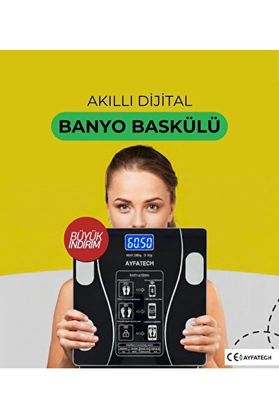 AYFATECH Dijital Baskül Yağ Su Kas Vücut Kitle Endeksi Kilo Ölçer Tartı