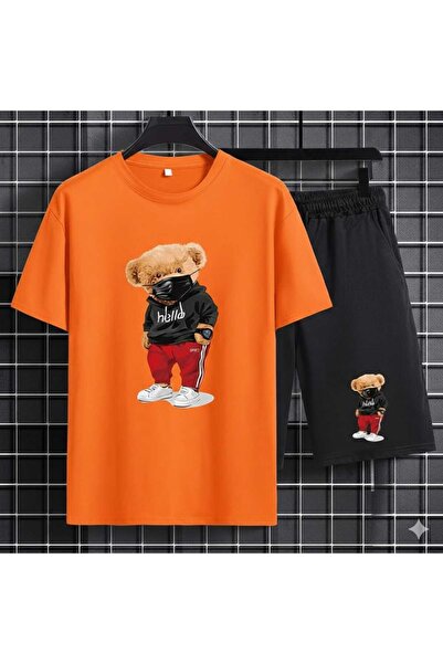 Nice Clothes Children's Tracksuit Set Hooded Unisex Hello Masked Bear Print