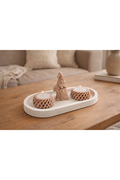 Paliyum Cozy Gnome Dekoratif Mum Seti – Tepsili El Yapımıq - Kahverengi