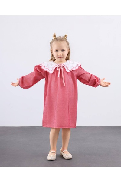 le petit sole Girl's Double Collar Dress with Glitter Detail