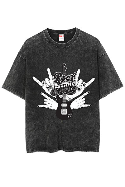 Le Savu Washed Rock Printed Unisex Oversize Vintage T-Shirt