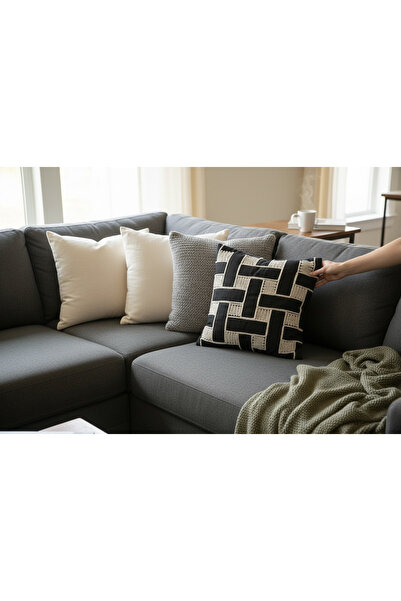 Loren Kabartmalı Dokulu 2 ‘li Kırlent Kılıfı, Dekoratif Modern Koltuk Yastık ...