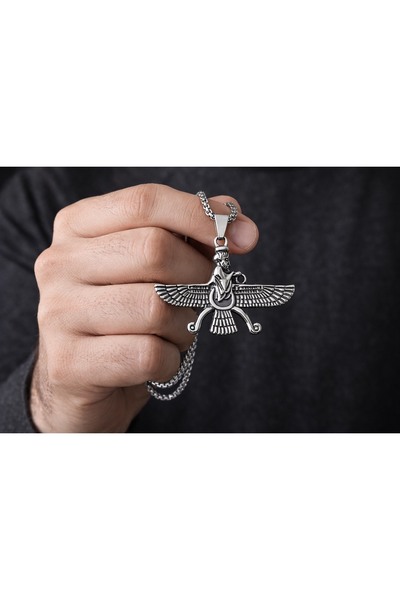 voyageaccessory Ancient Persia Symbol Ahura Mazda Faravahar Men's Steel Necklace