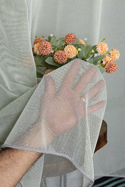 Assina Kerasus Ağ Model Dökümlü Yeşil 1/3 Sık Pile Ütü İstemez Salon OdaTül P...