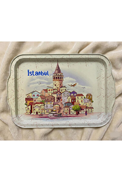 Zera Dizayn Zera Galata Kulesi Desenli İstanbul Temalı Metal Tepsi