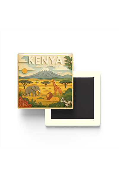 iBerk Mıknatıslı Buzdolap Magneti - Kenya - Kenya - Paper Cut Art - 9x9 cm