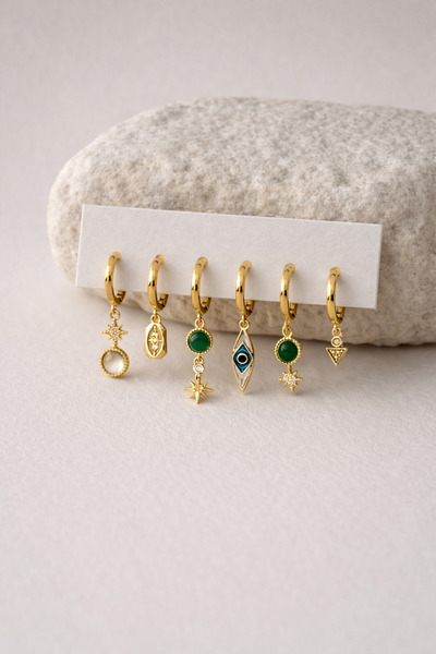Owentis Gold 6-Piece Combination Stone Evil Eye Torino Earring Set - Does Not...