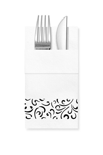 Story مناديل ورقية بيضاء اللون مقاس 40x40 سم بنمط كلاسيكي من ورق إبرولي أسود ...