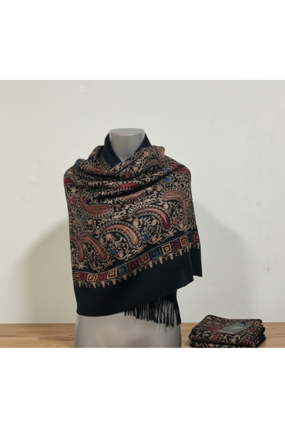 Amozo Luxurious women's cashmere shawl with an oriental pattern and tassels –...