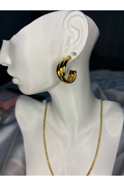 Çelik Gold Kalın Halka Küpe-316L Çelik-Alerji Yapmaz-Kararmaz