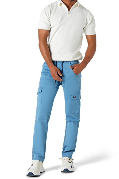 SilverStone بنطلون رجالي مريح ازرق بخصر مطاطي