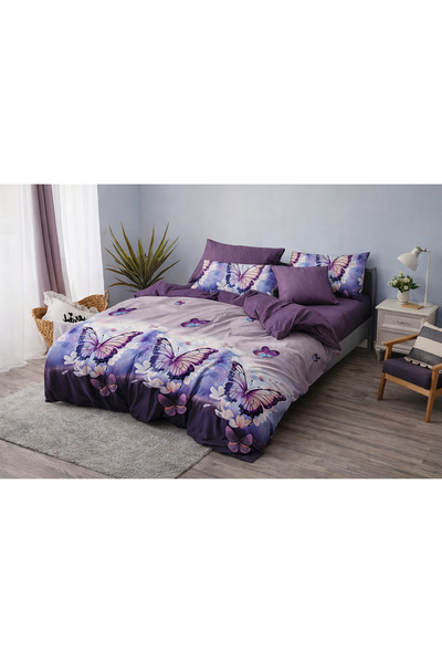 Casa Pucioasa Finet Bed Linen 6 Pieces, Fitted Sheet, Double Bed Set, Lavende...