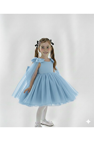 shop Kız Çocuk Mavi Tütü Prenses Elbisesi Omuz Fiyonklu,Abiye Elbise