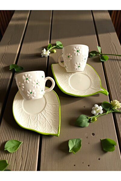 Artistic Quality Decorative Green Daisy Embroidered, Embossed Leaf Detailed T...