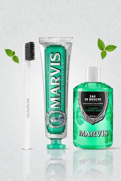 Marvis Klasik Bakım - Klasik Diş Macunu 85ml + Ağız Bakım Suyu 400ml + Yumuşa...