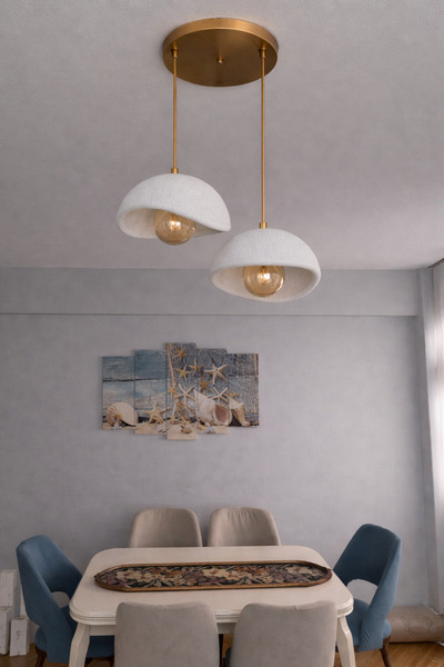 Limon 3D Desing Beton Görünüm 2 Li Sarkıt Avize Bohem Modern Rustik (E27 Ampu...