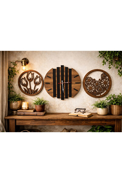 mrchediyesepeti Wall Clock 40 cm with Combination Design and Flower Details o...