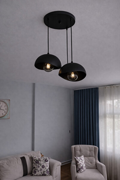 Limon 3D Desing Beton Görünüm 2 Li Sarkıt Avize Bohem Modern Rustik (E27 Ampu...