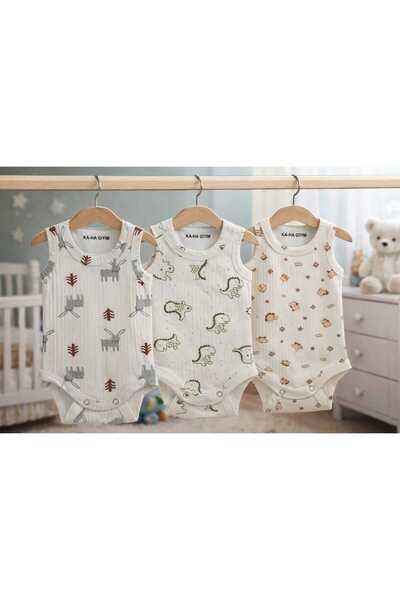 KA-HA Giyim %100 Pamuklu /3'lü Çıtçıtlı Bebek Body Zıbın /Hayvanlı/ Pamuklu B...