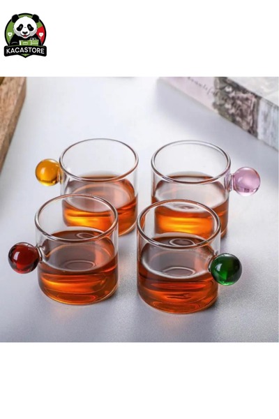 KACASTORE Renkli Boncuk Kulplu Kahve Yanı Bardağı 6'lı Set