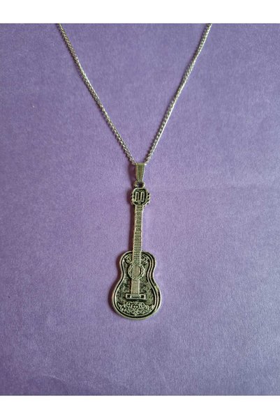 müzikveherşey Classic Guitar Formunda Silver Color Zamak Cast Men's Necklace