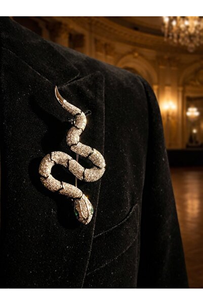 ZEY 925 Ayar Gümüş Yılan Desenli Kadın Hediyelik Broş