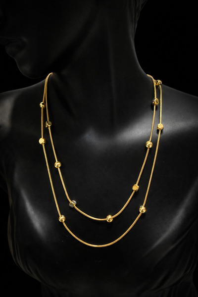 liore dünyası Steel Gold Color Double Row Ball Detailed Necklace