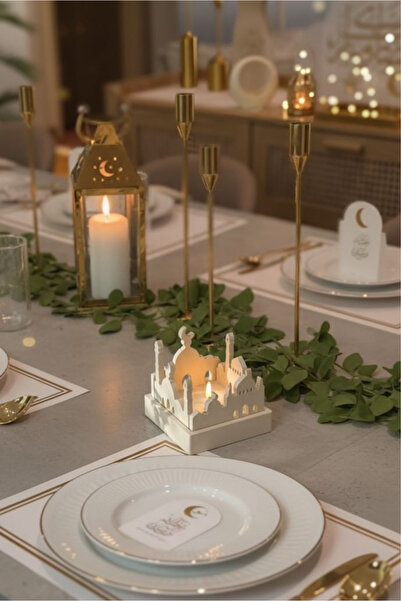 Glowry Home Ramazan Özel Modern Mescit Tasarımlı Dekoratif Mumluk - İftar Sof...