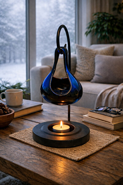 ANAVITA Standlı Seramik Buhurdanlık – Kara Damla | Aromaterapi & Mum Kullanımlı