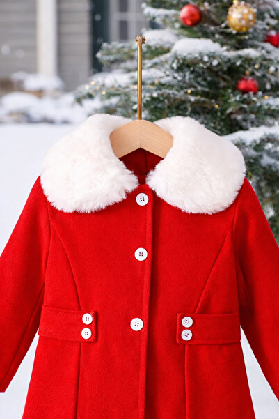 kizu Elegant red coat for girls with fur collar 2-6 YEARS