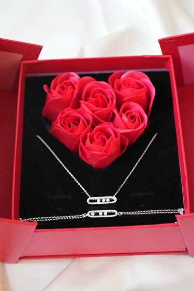 eva silvera Sevgililer Günü Hediyesi 925 Ayar Gümüş Messika Kolye Zirkon Taşl...