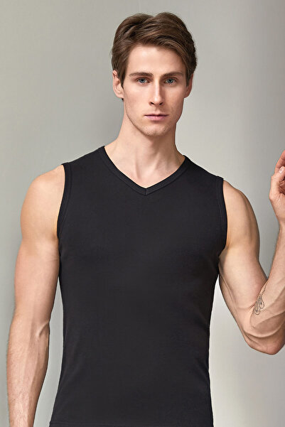 Şahin 3 Pieces of 100% Cotton Ribbed V-Neck Sleeveless Men's T-Shirts