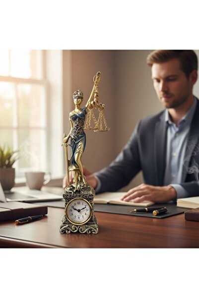 keyfim shop Adalet Tanrıçası Themis Figürlü Masa Saati – Terazi ve Kılıç Deta...