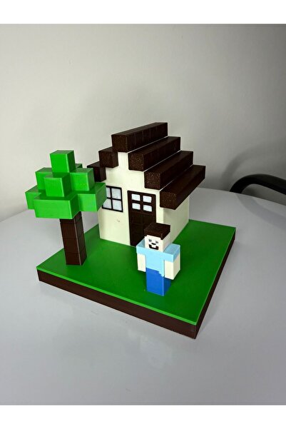 MYA 3D TASARIM ATÖLYESİ 3D Minecraft Diorama Ev Steve Hediyelik Oyuncak