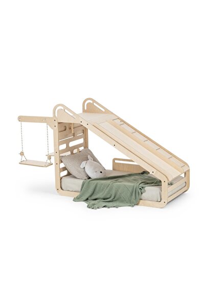 Evelise Pat Montessori din lemn MiniSleepy MamaToyz, cu tobogan, tabla de scr...