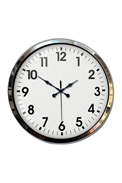 ForWhat 40cm Chrome Metal Standard Wall Clock for Office Home Office Gift