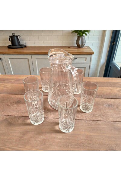 AR HOME 7 PCS GLASS SOFT DRINK SET -6 juice glass-1 jug
