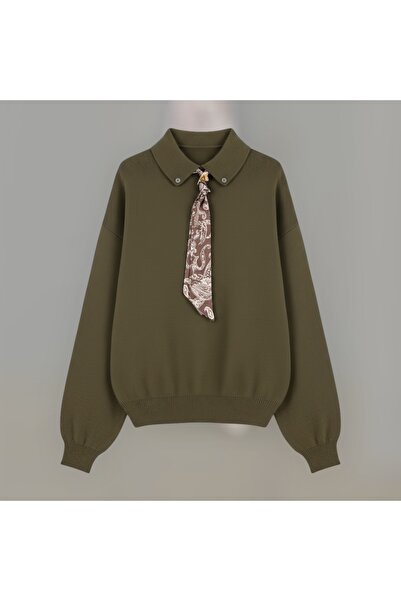 mahira collection Cămașă verde de damă, cu guler tip eșarfă, pulover din tric...