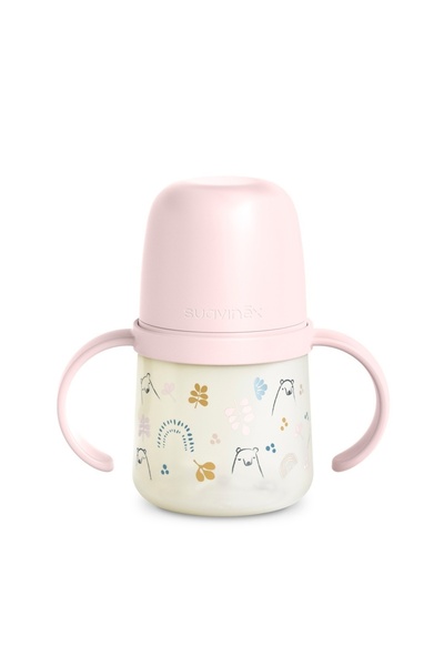 Evelise Πρώτο κύπελλο με στόμιο σιλικόνης 150 ml, +4l, Αρκούδες, ροζ, Suavinex
