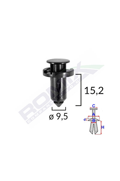 ROMİX Clips Fixare Pentru Nissan/Honda/Subaru 9.5X15.2MM - Negru Set 10 Buc