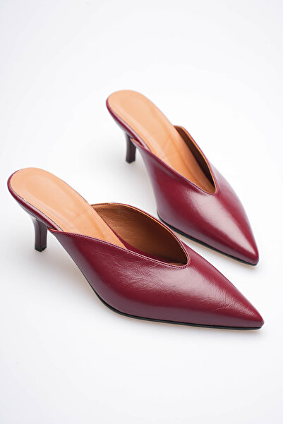 Long Star Women's Burgundy Faux Leather Pointed Toe Mule Thin Heeled Office S...