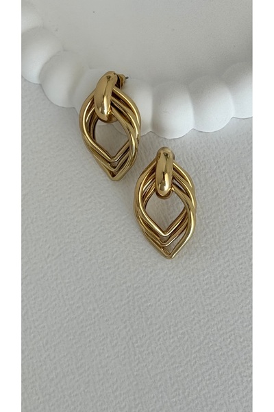 Özel Seri Geometrik Yaprak Tasarım Gold Küpe