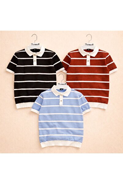 threeoff Pachet de 3 tricouri cu guler polo din tricot premium Klas