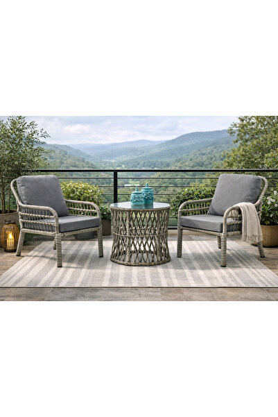 BENNETT LUXURY Pisa Rattan Bahçe Balkon Bistro Set (1+1+SEHPA) Gri